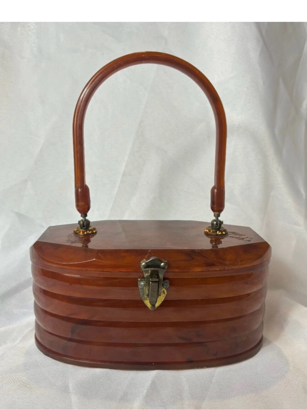 Vintage Amber beehive lucite Style bag  with Top Handle